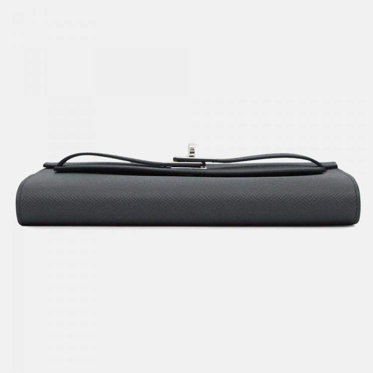 Pre Owned Hermes Kelly Long To Go Vert Mangrove Epsom Leather Clutch Bag