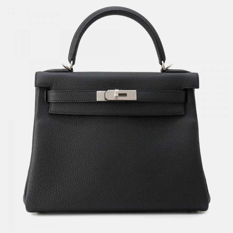 Pre Owned Hermes Kelly Retourne 28 Black Togo Leather Handbag