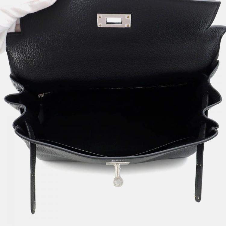 Pre Owned Hermes Kelly Retourne 28 Black Togo Leather Handbag