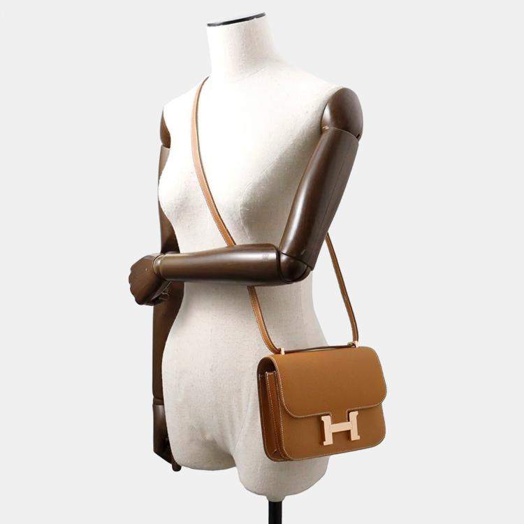 Pre Owned Hermes Constance III Miroir Mini Gold Epsom Shoulder Bag