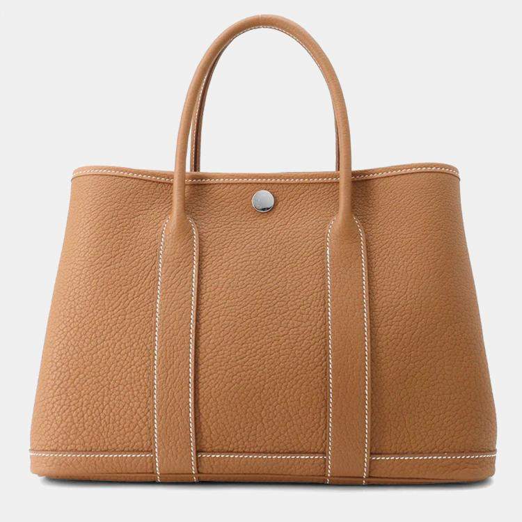 Pre Owned Hermes Garden Party TPM Gold Negonda Leather Tote Bag