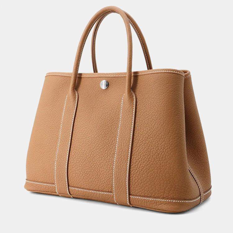 Pre Owned Hermes Garden Party TPM Gold Negonda Leather Tote Bag