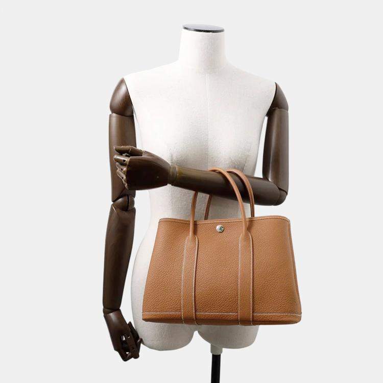 Pre Owned Hermes Garden Party TPM Gold Negonda Leather Tote Bag
