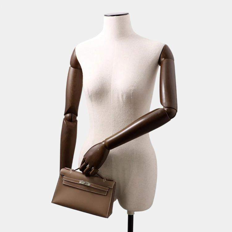 Pre Owned Hermes Pochette Kelly Etoupe Swift Leather Clutch