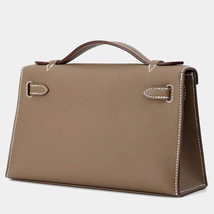 Pre Owned Hermes Pochette Kelly Etoupe Swift Leather Clutch