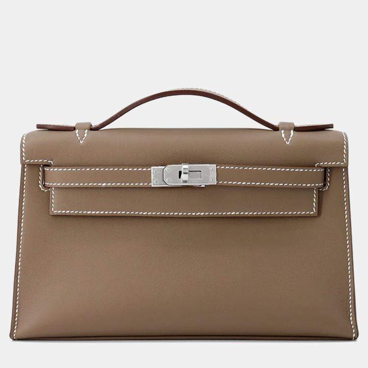 Pre Owned Hermes Pochette Kelly Etoupe Swift Leather Clutch