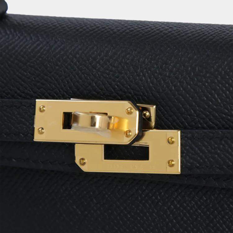 Pre Owned Hermes Mini Kelly II Black Epsom Gold Hardware Bag