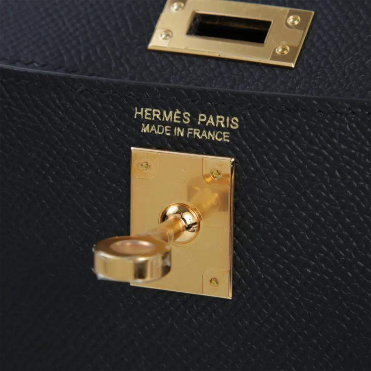 Pre Owned Hermes Mini Kelly II Black Epsom Gold Hardware Bag