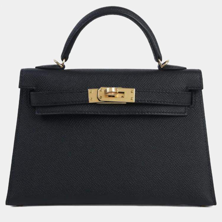 Pre Owned Hermes Mini Kelly II Black Epsom Gold Hardware Bag