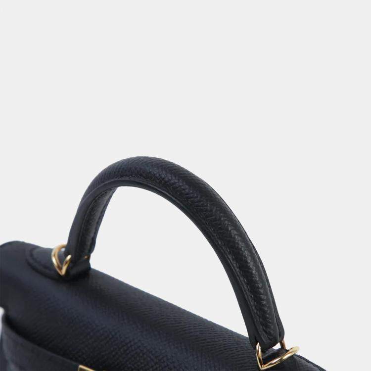 Pre Owned Hermes Mini Kelly II Black Epsom Gold Hardware Bag