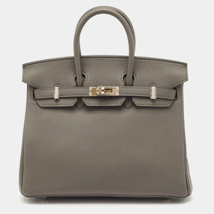 Pre Owned Hermès Etain Togo Leather Palladium Finish Birkin Sellier 25 Bag