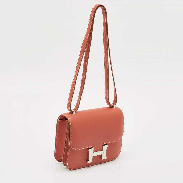 Pre Owned Hermes Sanguine Swift Leather Palladium Finish Constance 18 Mini Bag