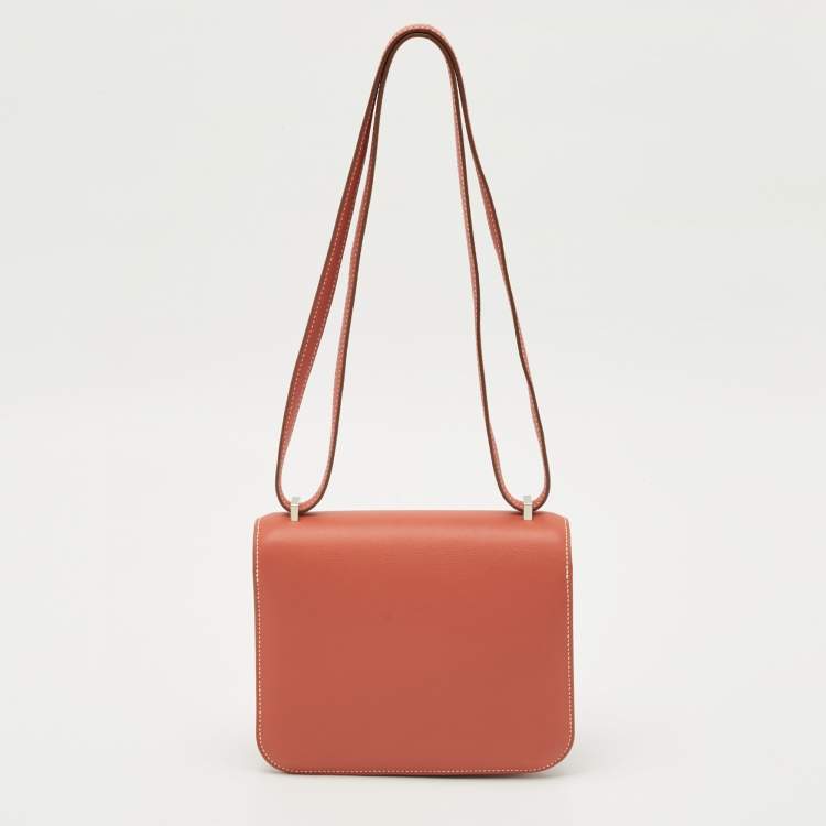 Pre Owned Hermes Sanguine Swift Leather Palladium Finish Constance 18 Mini Bag