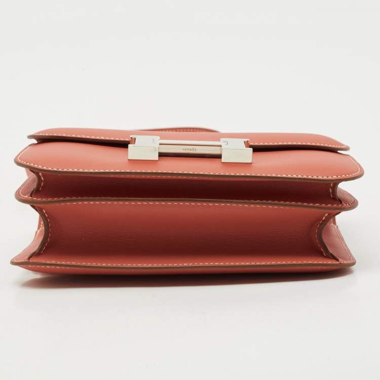 Pre Owned Hermes Sanguine Swift Leather Palladium Finish Constance 18 Mini Bag