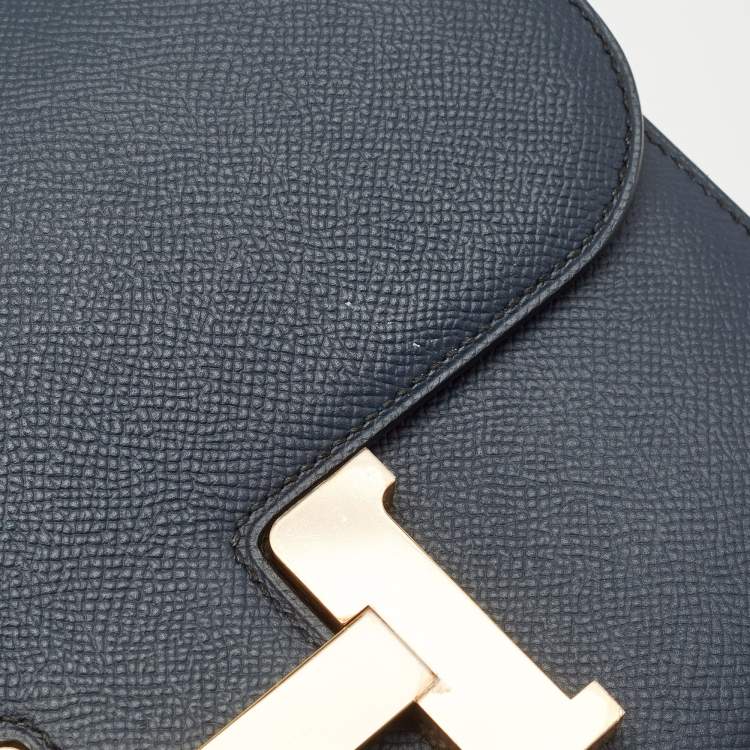 Pre Owned Hermès Bleu Indigo Epsom Leather Rose Gold Finish Constance III 24 Bag