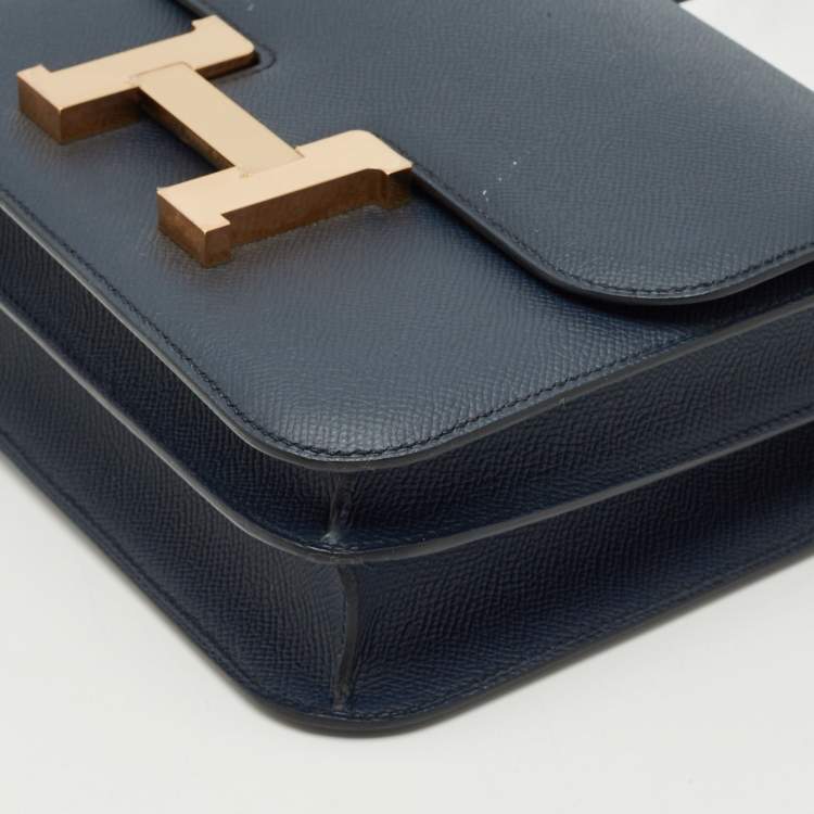 Pre Owned Hermès Bleu Indigo Epsom Leather Rose Gold Finish Constance III 24 Bag