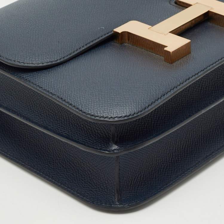 Pre Owned Hermès Bleu Indigo Epsom Leather Rose Gold Finish Constance III 24 Bag