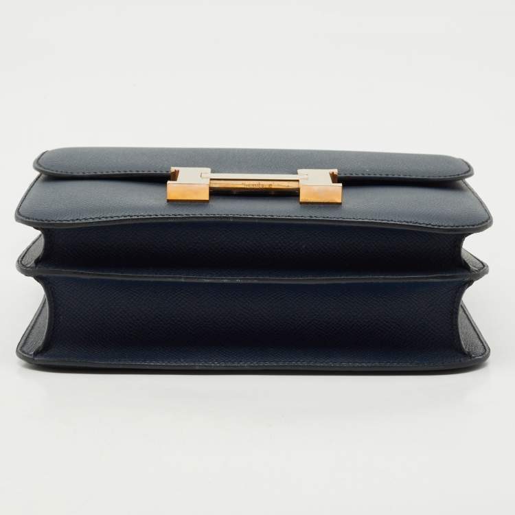 Pre Owned Hermès Bleu Indigo Epsom Leather Rose Gold Finish Constance III 24 Bag