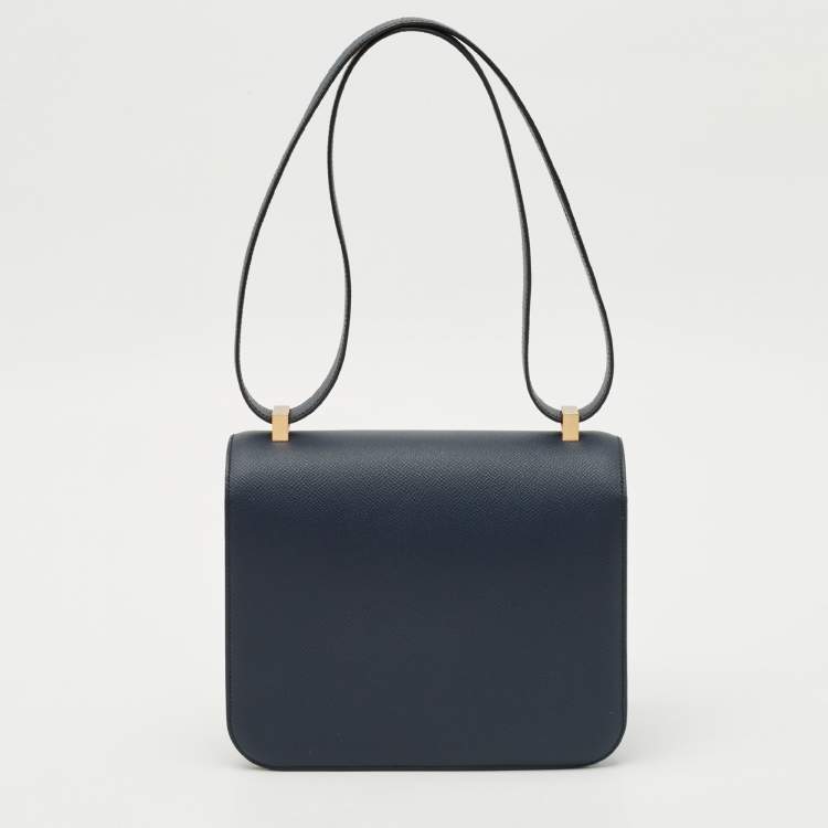 Pre Owned Hermès Bleu Indigo Epsom Leather Rose Gold Finish Constance III 24 Bag