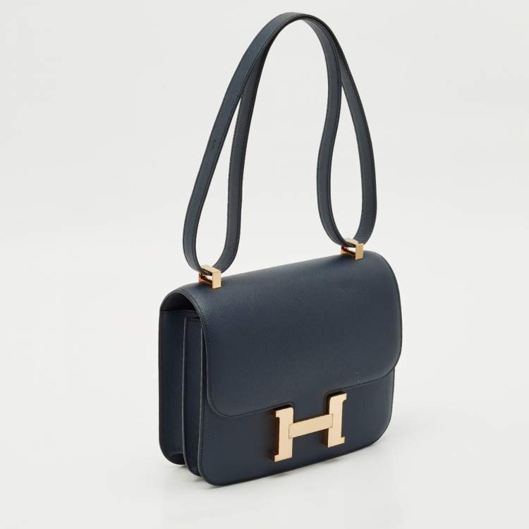 Pre Owned Hermès Bleu Indigo Epsom Leather Rose Gold Finish Constance III 24 Bag