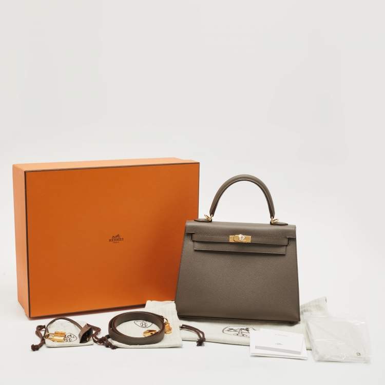 Pre Owned Hermes Etain Epsom Leather Gold Finish Kelly Sellier 25 Bag