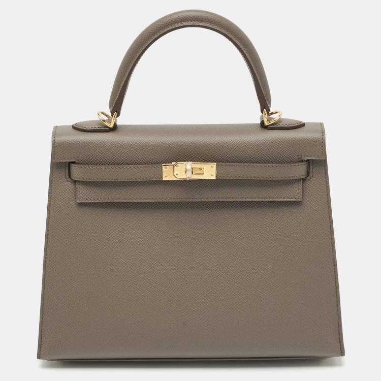 Pre Owned Hermes Etain Epsom Leather Gold Finish Kelly Sellier 25 Bag