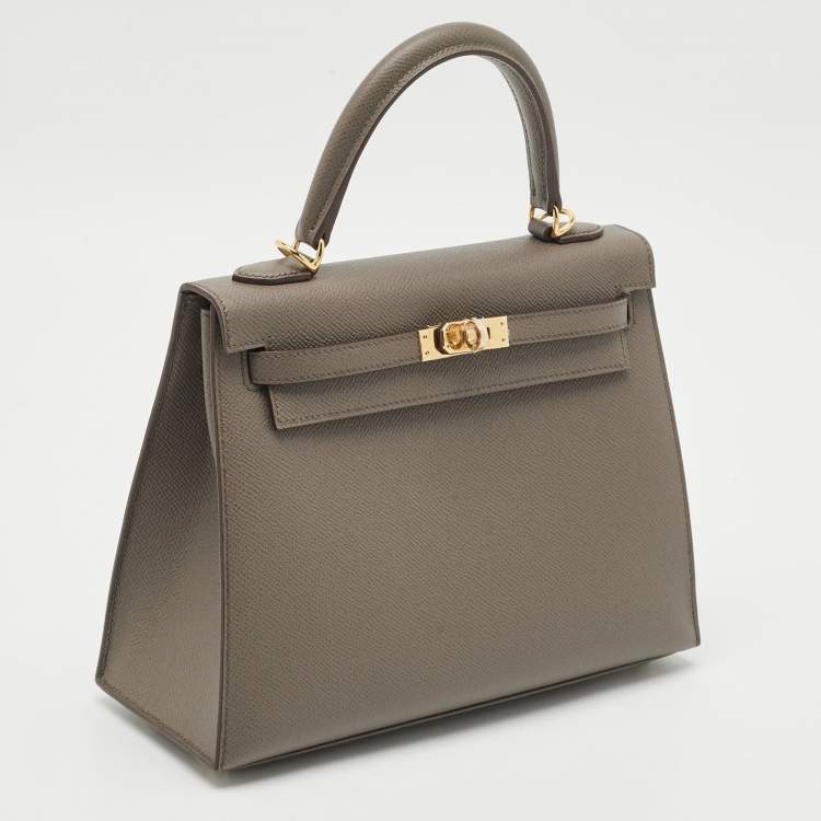 Pre Owned Hermes Etain Epsom Leather Gold Finish Kelly Sellier 25 Bag