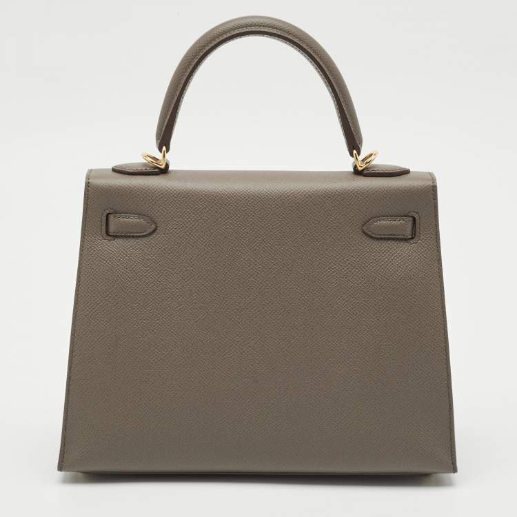 Pre Owned Hermes Etain Epsom Leather Gold Finish Kelly Sellier 25 Bag