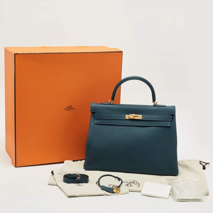 Pre Owned Hermès Colvert Togo Leather Gold Finish Kelly Retourne 35 Bag