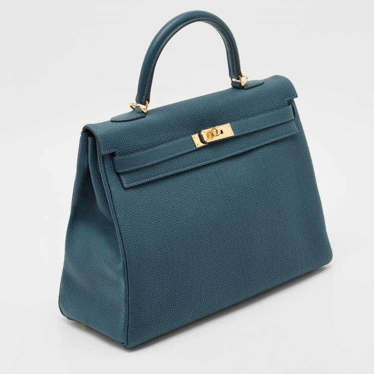 Pre Owned Hermès Colvert Togo Leather Gold Finish Kelly Retourne 35 Bag