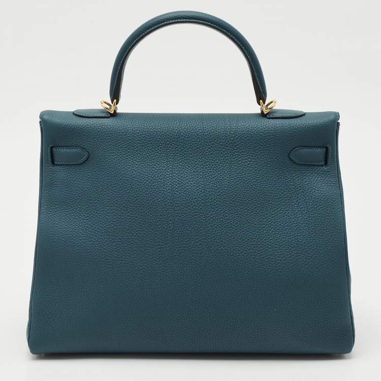 Pre Owned Hermès Colvert Togo Leather Gold Finish Kelly Retourne 35 Bag