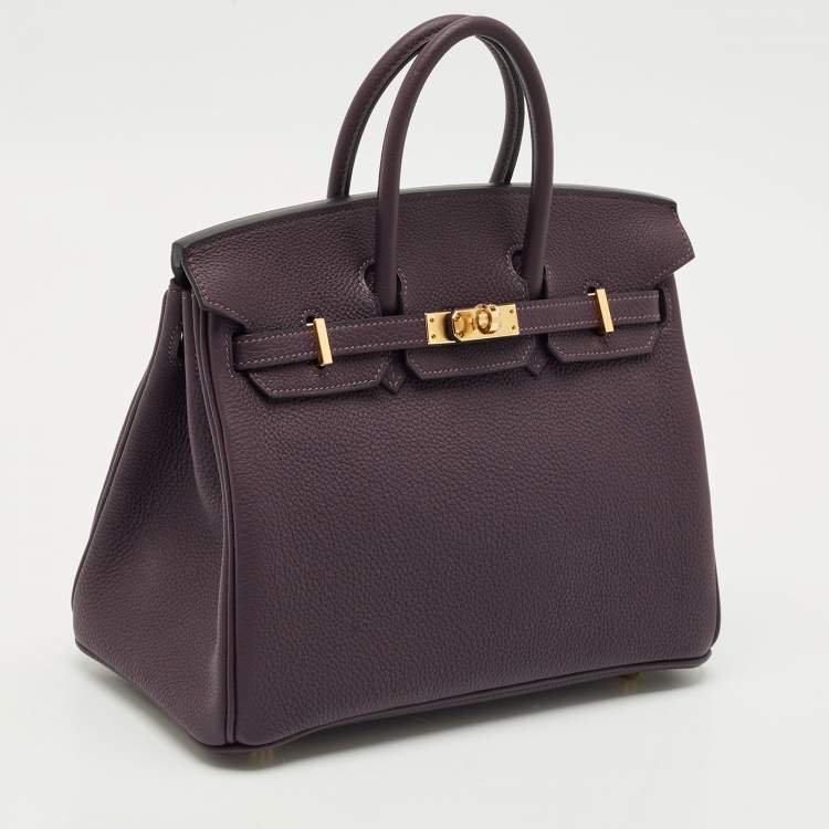 Pre Owned Hermès Raisin Togo Leather Gold Finish Birkin 25 Bag