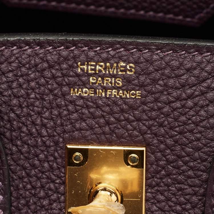 Pre Owned Hermès Raisin Togo Leather Gold Finish Birkin 25 Bag