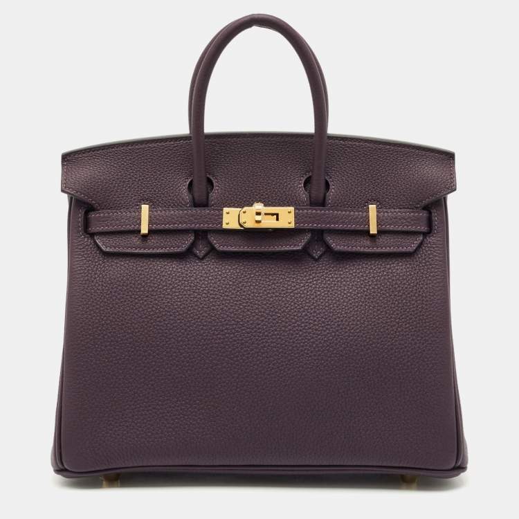 Pre Owned Hermès Raisin Togo Leather Gold Finish Birkin 25 Bag
