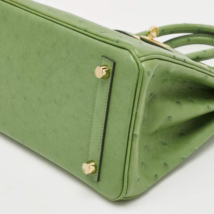 Pre Owned Hermès Vert Yucca Ostrich Gold Finish Birkin 25 Bag