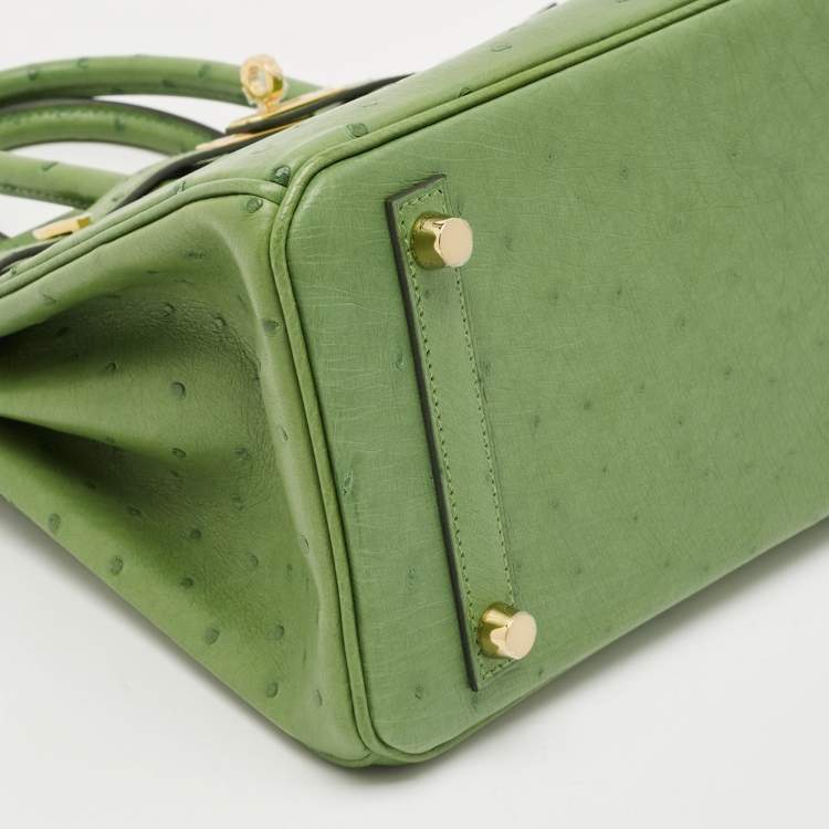 Pre Owned Hermès Vert Yucca Ostrich Gold Finish Birkin 25 Bag