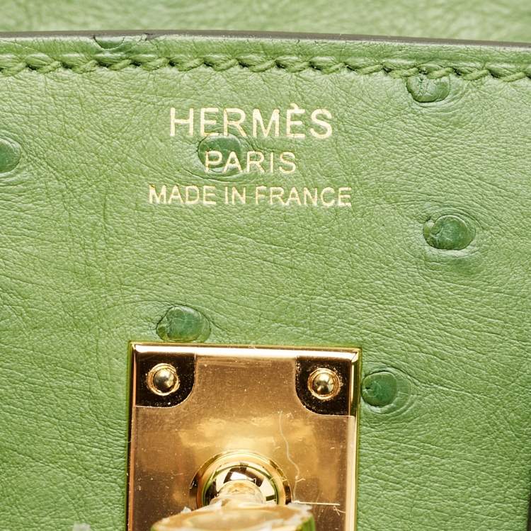 Pre Owned Hermès Vert Yucca Ostrich Gold Finish Birkin 25 Bag