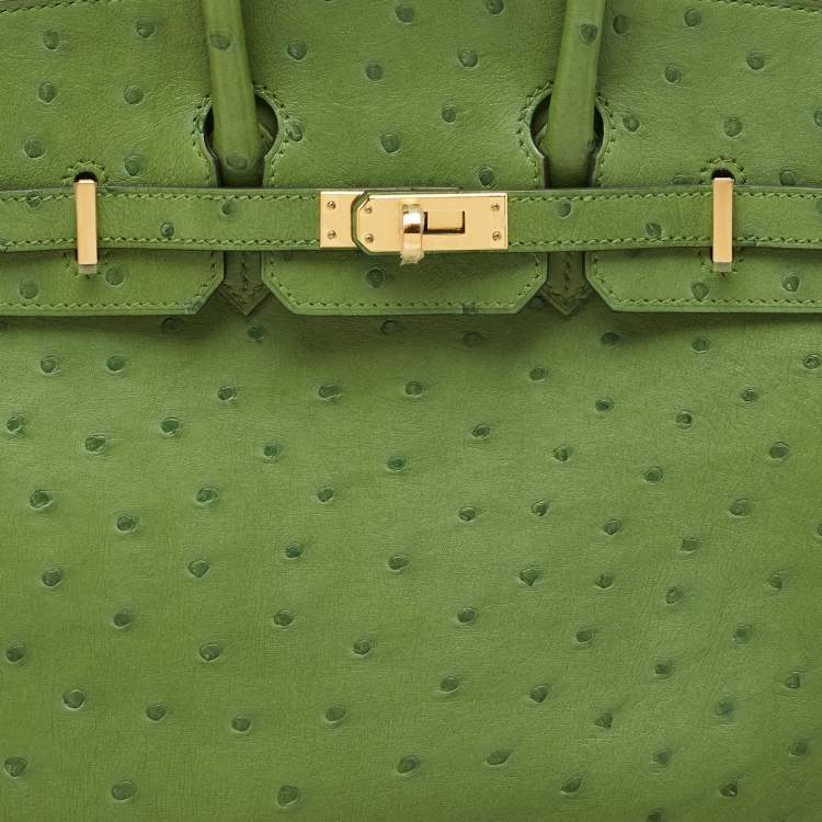 Pre Owned Hermès Vert Yucca Ostrich Gold Finish Birkin 25 Bag