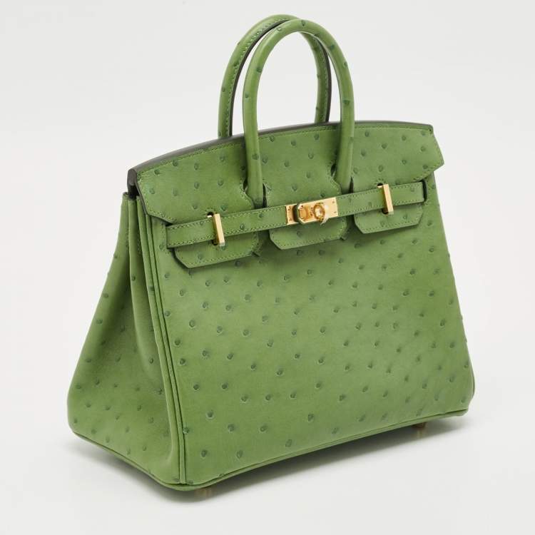 Pre Owned Hermès Vert Yucca Ostrich Gold Finish Birkin 25 Bag