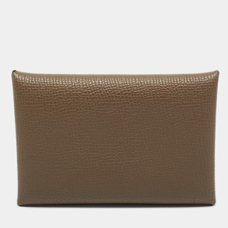 Pre Owned Hermès Etoupe Epsom Leather Calvi Card Holder