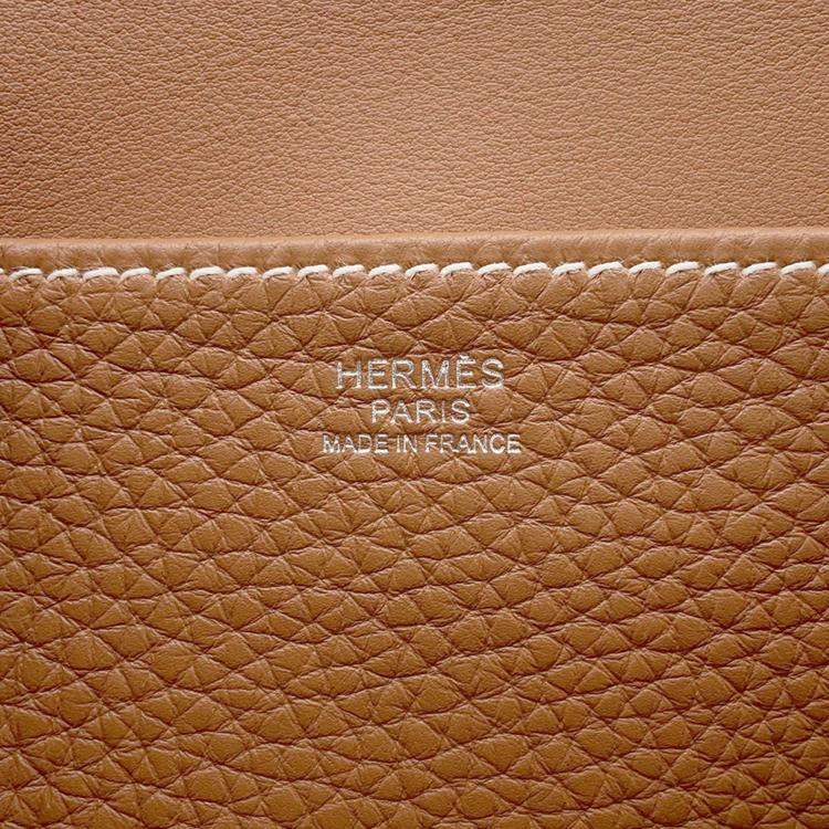 Pre Owned Hermes Halzan 25 Gold Taurillon Clemence Leather Shoulder Bag