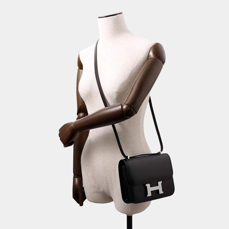 Pre Owned Hermes Constance Mini Black Box Calf Leather Shoulder Bag