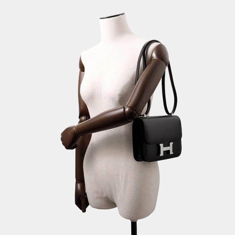 Pre Owned Hermes Constance Mini Black Box Calf Leather Shoulder Bag