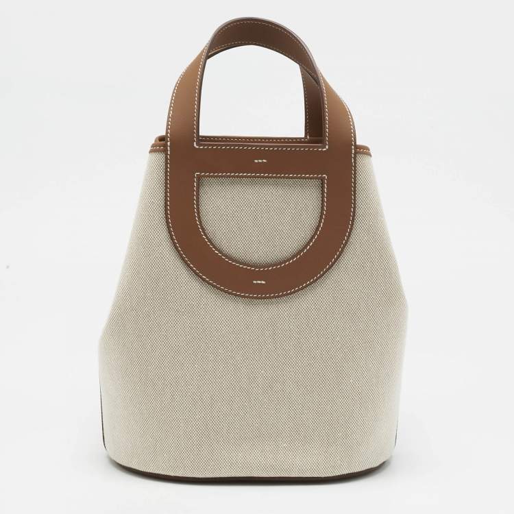 Pre Owned Hermès Ecru/Gold Toile H and Swift Leather In The Loop 23 Bag
