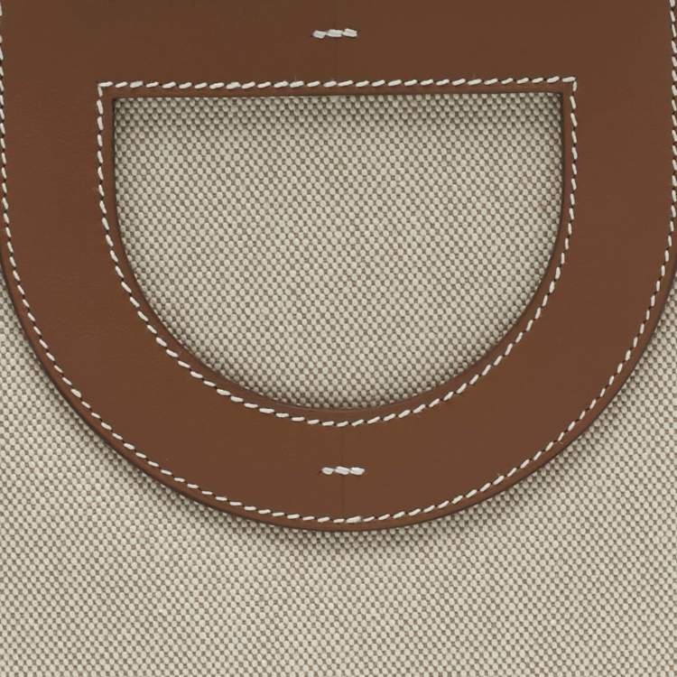Pre Owned Hermès Ecru/Gold Toile H and Swift Leather In The Loop 23 Bag