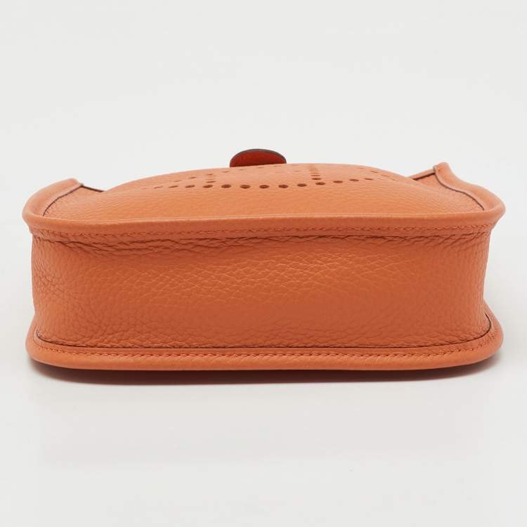 Pre Owned Hermes Orange Taurillon Clemence Leather Evelyne TPM Bag
