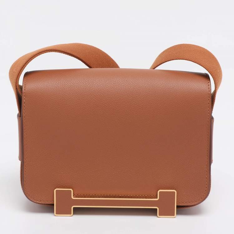 Pre Owned Hermes Gold Evercolor Leather Gold Finish Geta Bag
