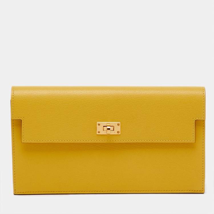 Pre Owned  Hermes Jaune De Naples Chevre Leather Kelly Pocket Long Wallet