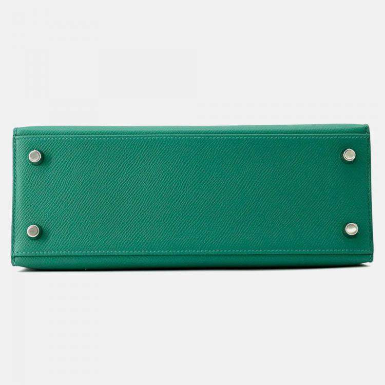 Pre Owned Hermes Kelly Sellier 25 Vert Vertigo Epsom Leather Shoulder Bag