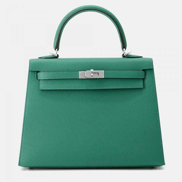 Pre Owned Hermes Kelly Sellier 25 Vert Vertigo Epsom Leather Shoulder Bag